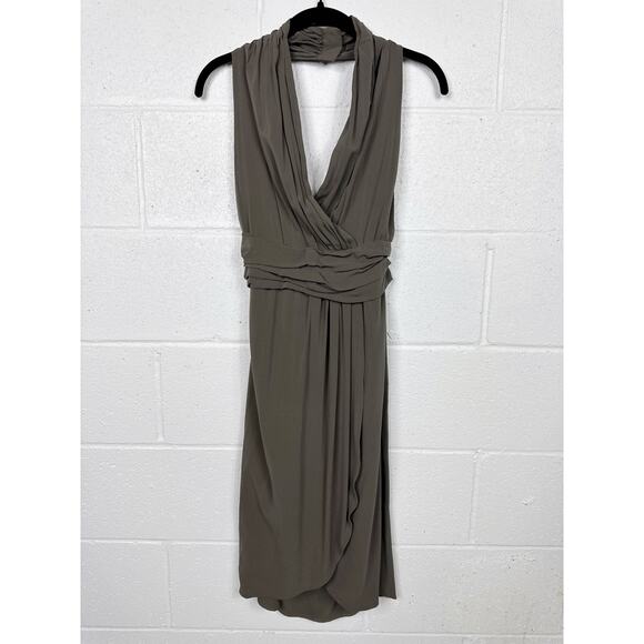 Halston Silk Dress Draped Halter Cocktail IT 42‎ US 6 Olive Grecian - Picture 1 of 7